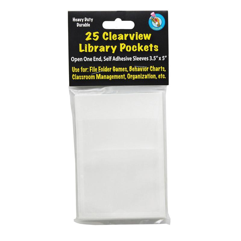 Ashley Library Pockets - Clear - 25 / Pack
