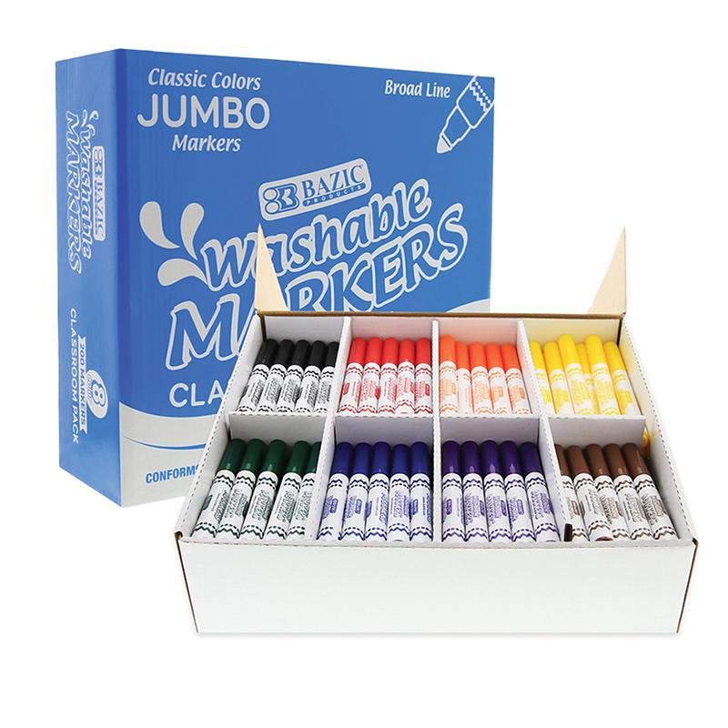 BAZIC® Washable Markers, Jumbo Classroom Pack, 200 Count, 8 colors