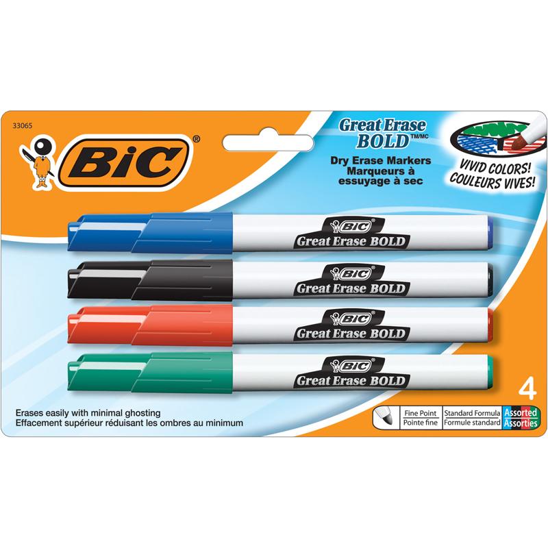 Great Erase® BOLD Dry Erase Marker, Fine Point, Assorted Colors, Pack of 4