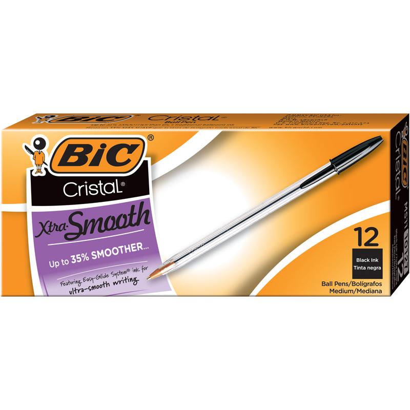 BIC Classic Cristal Ballpoint Pens - Medium Pen Point - Black - Clear Barrel - Metal Tip