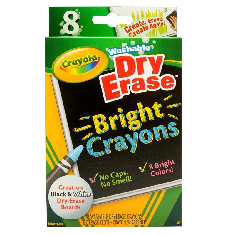 Crayola® Dry Erase Washable Crayons, Bright Colors, 8/box