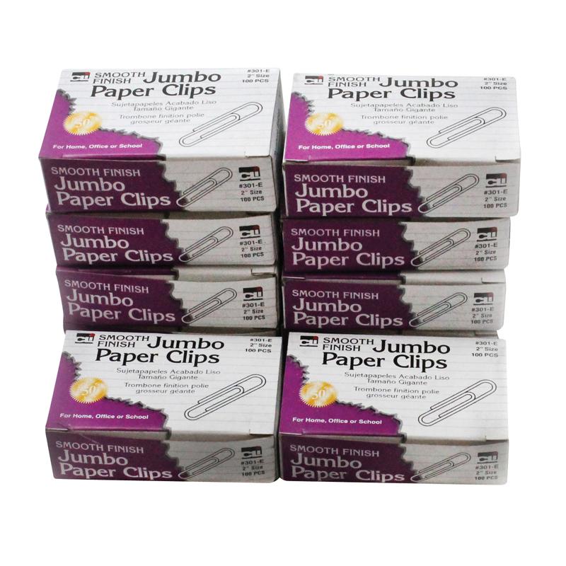Paper Clips, Jumbo Gem, Nickel Plated, Silver, 100 Per Box, Each