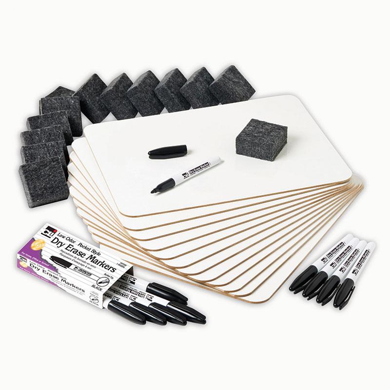 Dry Erase Lapboard Class Pack, 12 Each of Plain 1-Sided Boards, Markers & Erasers