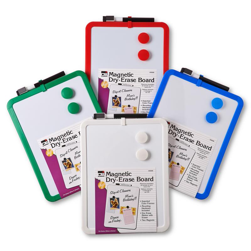 Framed Magnetic Dry Erase Board with Marker & Magnets, Assorted Colors, 8.5