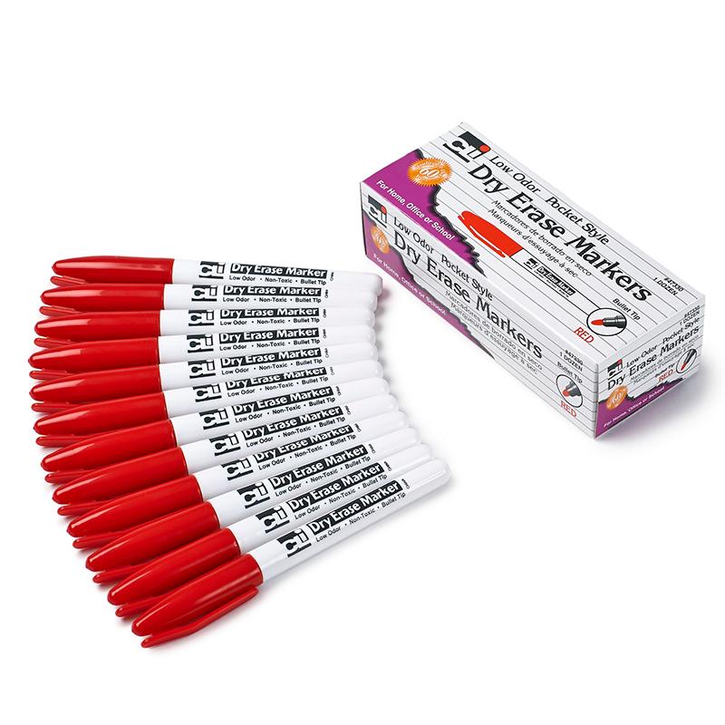 Dry Erase Markers - Pocket Style, Red/Bullet