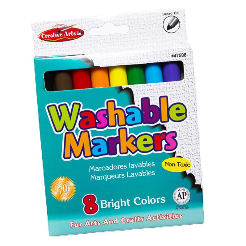 Markers - Washable, Broad Tip - Assorted Colors - 8/Bx