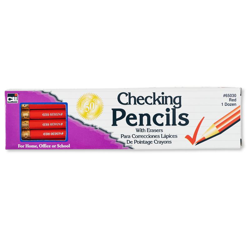 Checking Pencil, Red Colored with Eraser, Box of 12