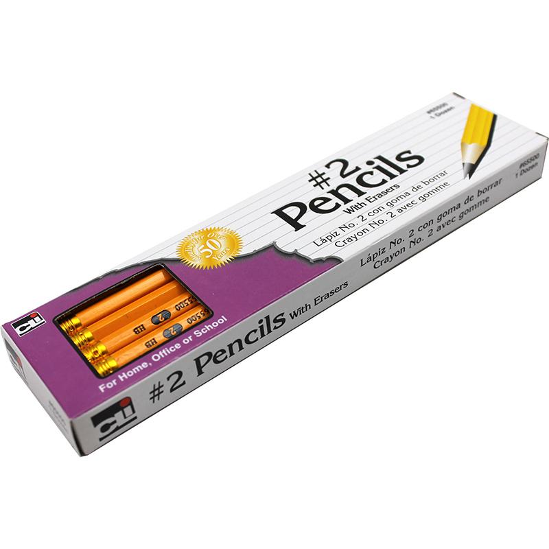  Pencil, # 2, Yellow With Eraser, Unsharpened, Box Of 12