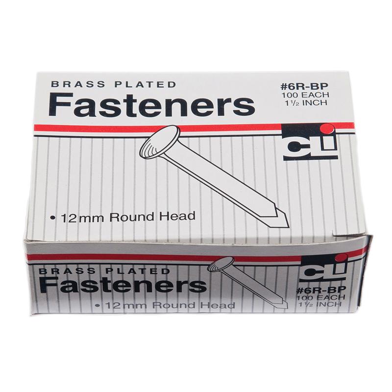 Fasteners, Round Head, Brass Plated, 1-1/2 Inch Shank, 12 MM Head, Box of 100