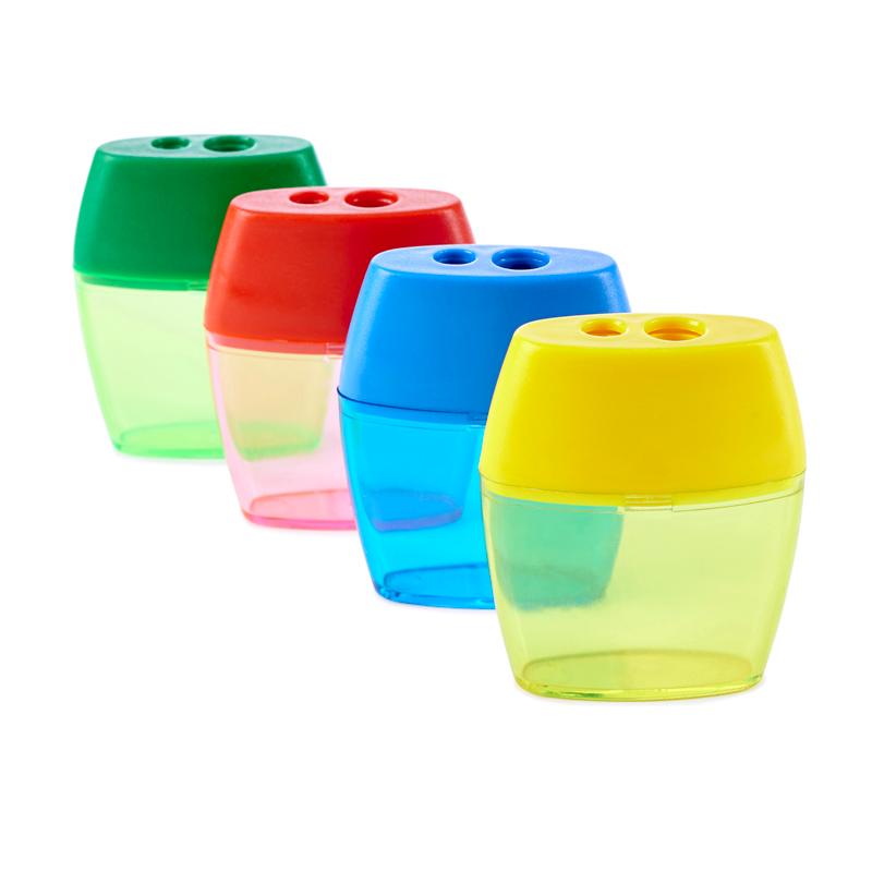  Pencil Sharpener, Deluxe Two- Hole Style With Shaving Receptacle, Assorted Colors