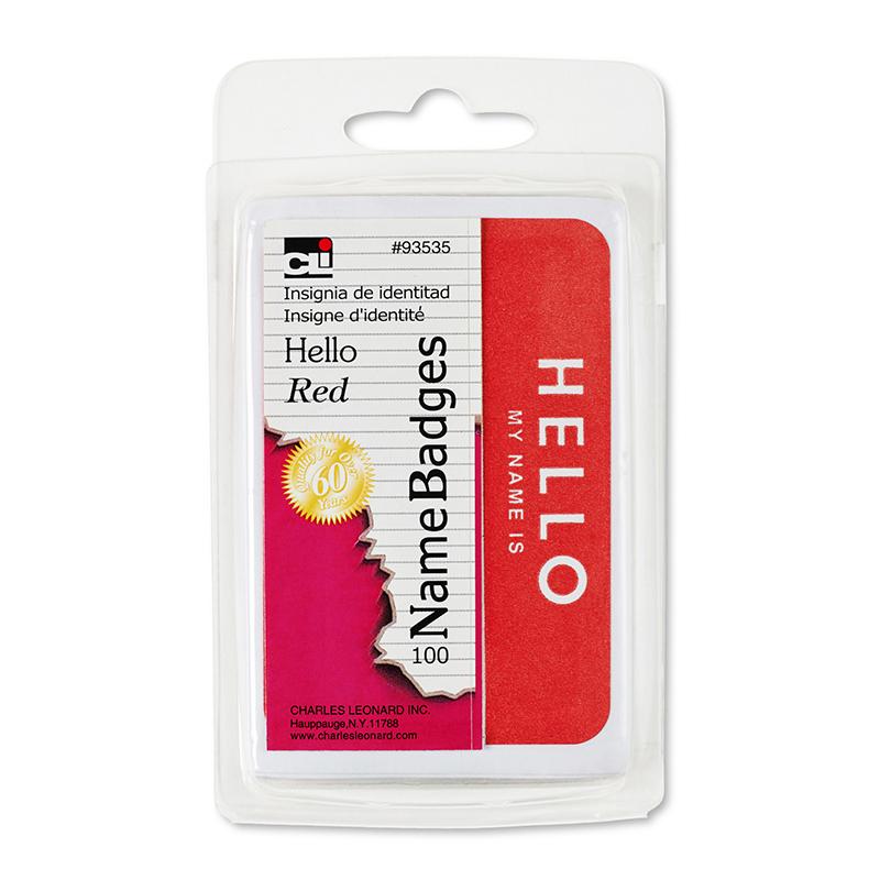 Self-Adhesive Name Badges, Hello, Red