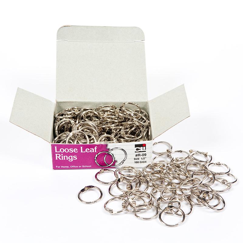 Loose Leaf Rings with Snap Closure, Nickel Plated, 1/2 Inch Diameter, 100/Box