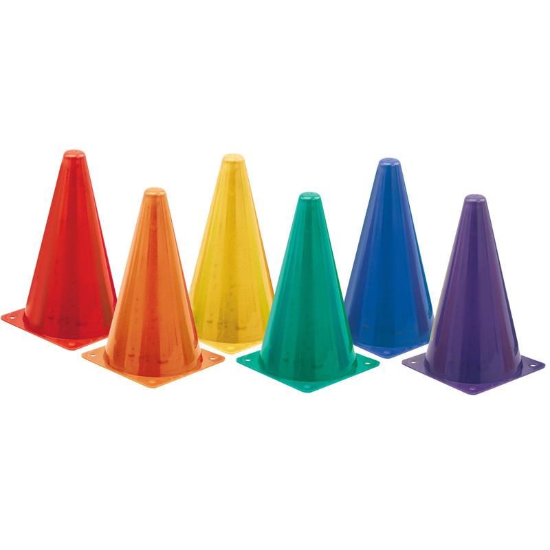 High Visibility Plastic Cone Set, Assorted Fluorescent Colors, Set of 6