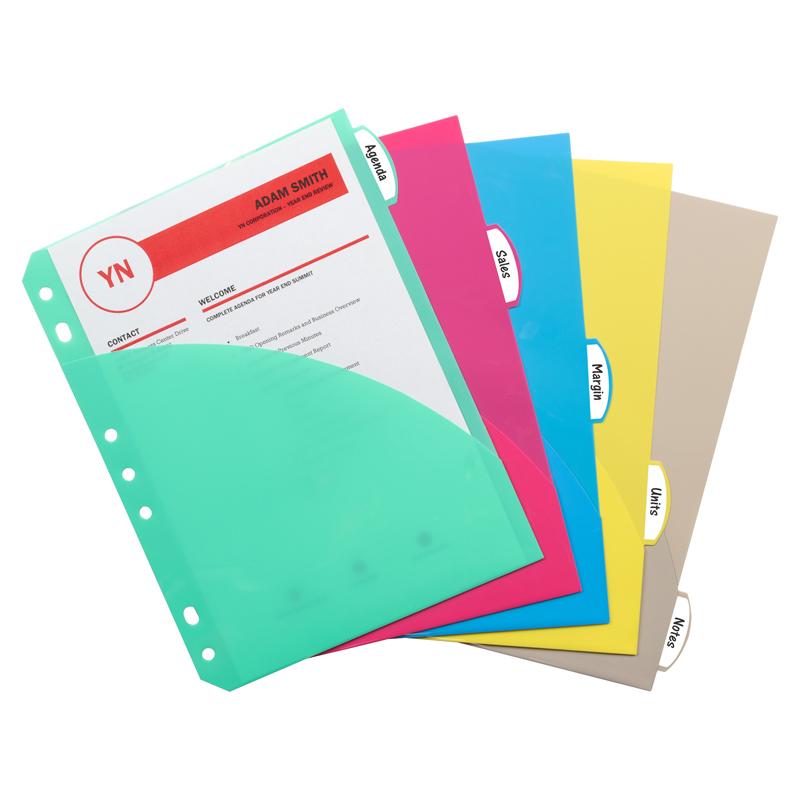  Mini- Size 5- Tab Poly Index Dividers With Pockets, 5/Pk