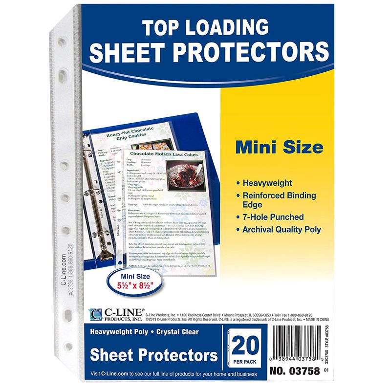  Mini- Size Top Loading Clear Poly Sheet Protectors, 20 Per Pack