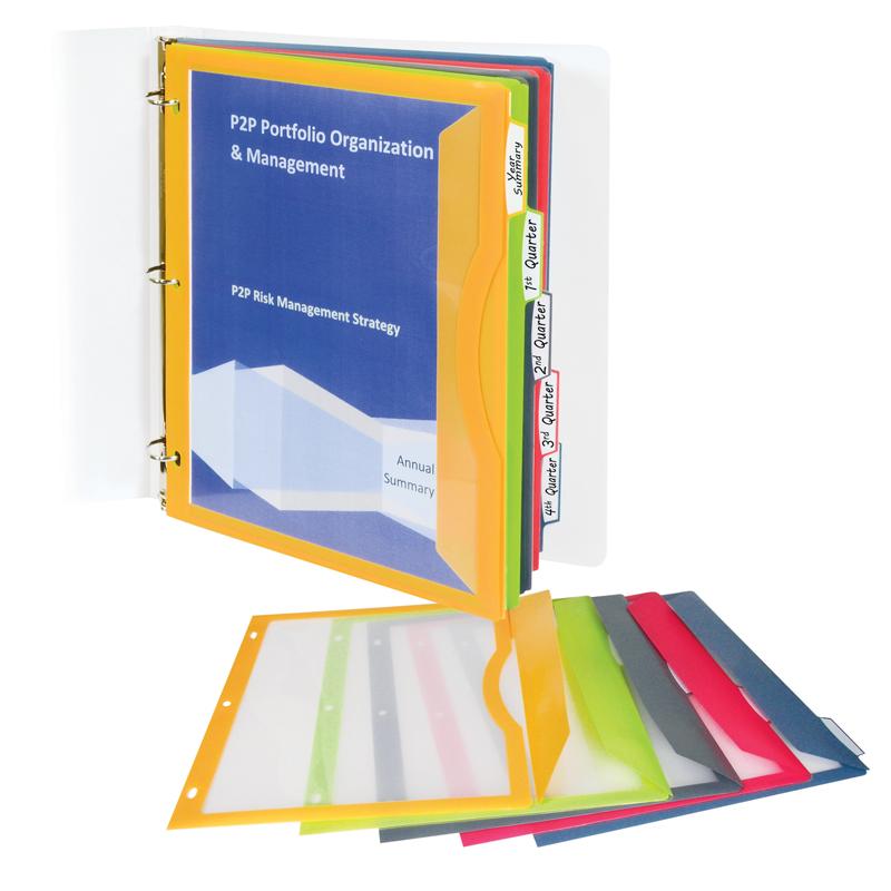 C-Line Super Heavyweight Poly Binder Pockets with Write-On Index Tabs - 5-Tab Set, Assorted Colors, 8-1/2 x 11, 5/ST, 06650