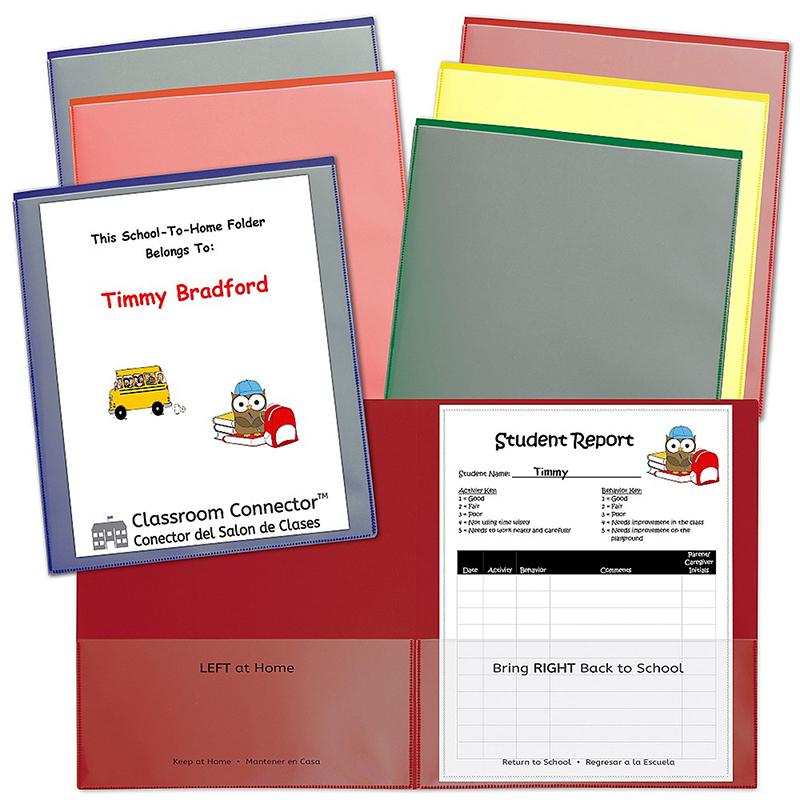 C-Line Connector School-to-home 2-pocket Folder - 2 Internal Pocket(s) - Polypropylene - Red, Orange, Yellow, Green, Blue, Purple - 6 / Pack