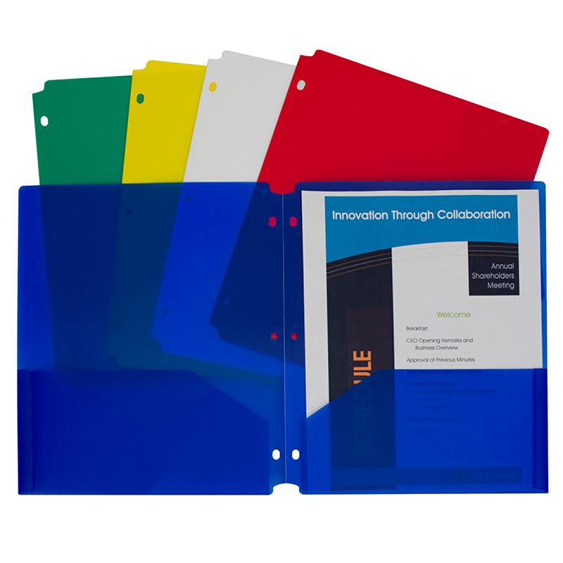  Two- Pocket Heavyweight Poly Portfolio Folder With Three- Hole Punch, Assorted Primary Colors, 10/Pack