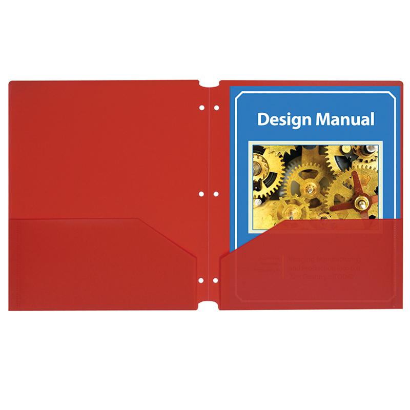  Two- Pocket Poly Portfolios With Three- Hole Punch, Red, Box Of 25