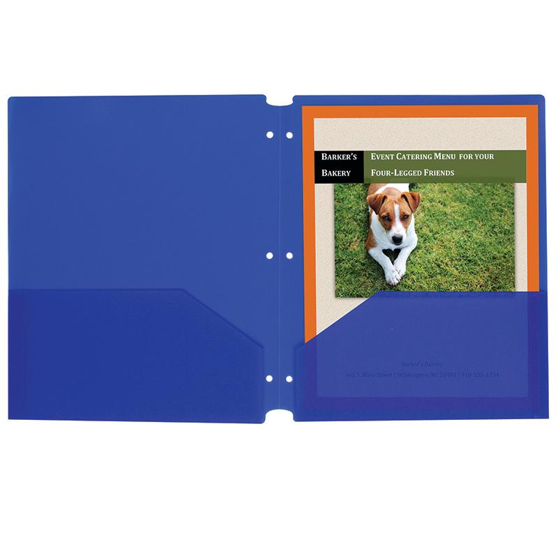 Two-Pocket Poly Portfolios with Three-Hole Punch, Blue, Box of 25