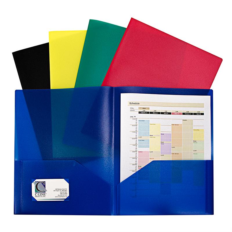 C-Line® Two-Pocket Heavyweight Poly Portfolio Folder, Assorted Primary Colors, Pack of 10
