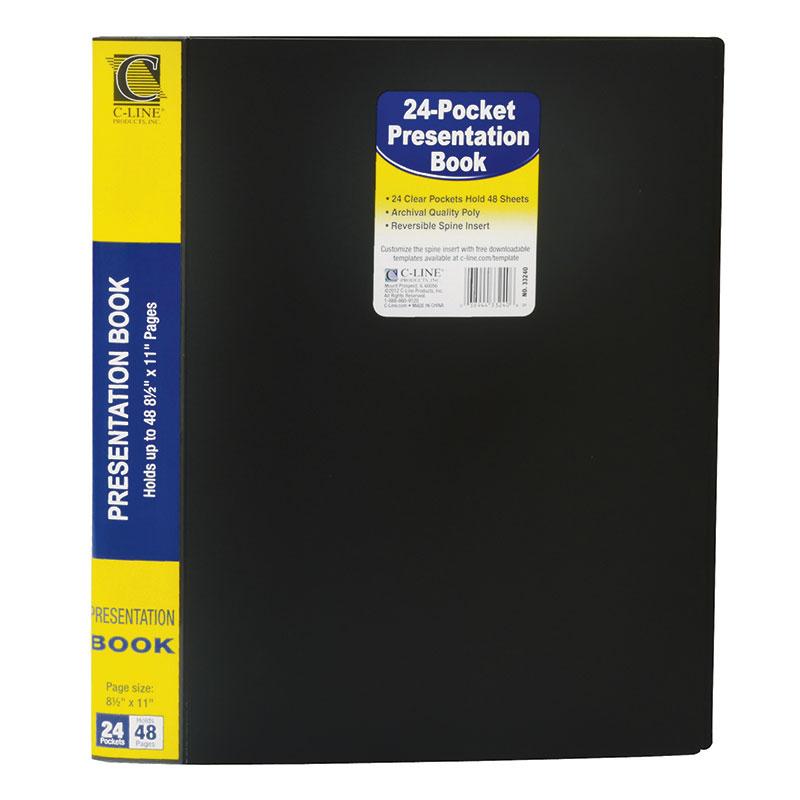 C-Line 24-Pocket Bound Sheet Protector Presentation Book - Black Cover, Clear Pages, 1/EA, 33240