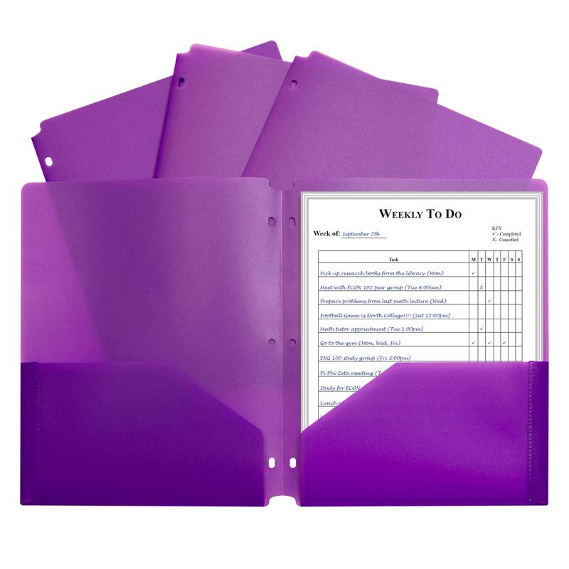 C-Line® Two-Pocket Poly Portfolio with Three-Hole Punch, Purple