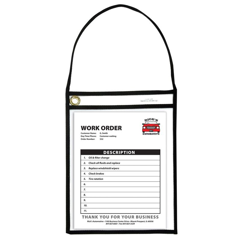  C- Line Shop Ticket Holders With Hanging Straps, Stitched - Black, Both Sides Clear, 9 X 12, 15/Bx, 41922