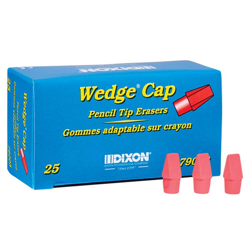 Wedge Pencil Cap Erasers, Pink, Pack of 25