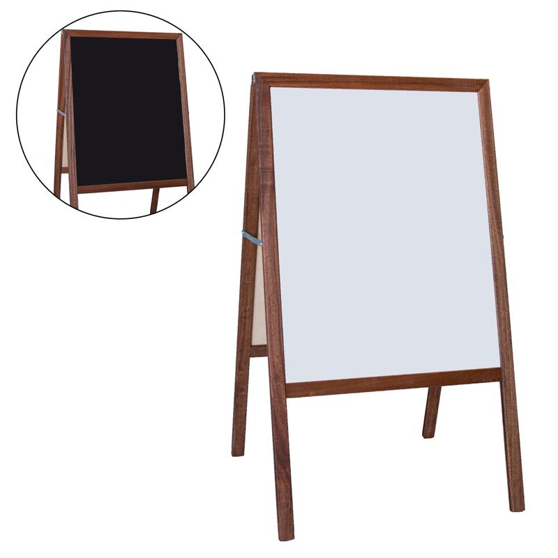 Flipside Dark Frame Signage Easel - Stained White/Black Surface - Hardwood Frame - Rectangle - 1 Each