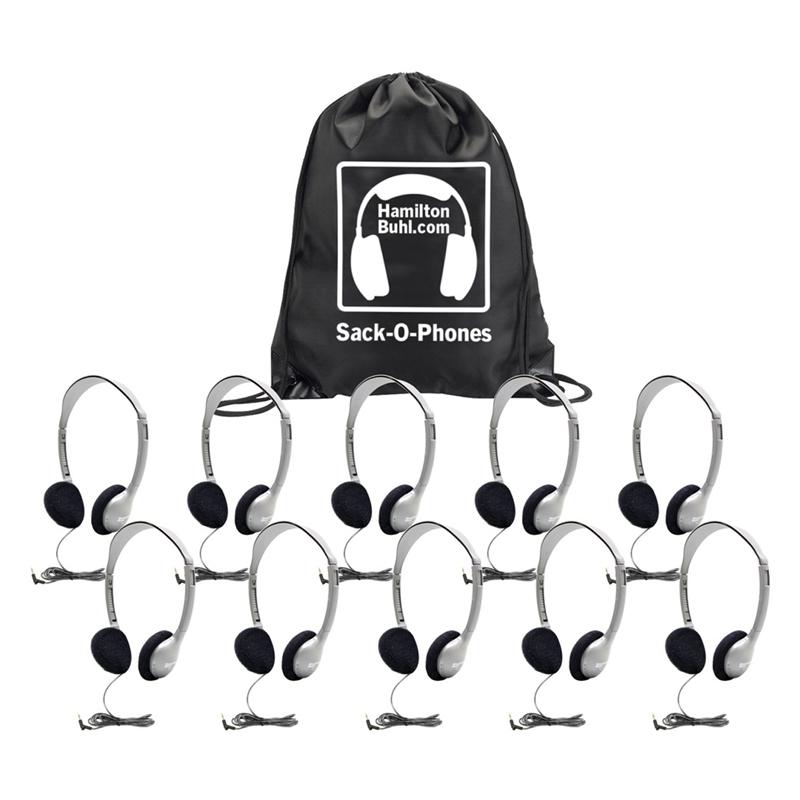 Sack-O-Phones, 10 HA2 Personal Headsets, Foam Ear Cushions in a Carry Bag, Pack of 10