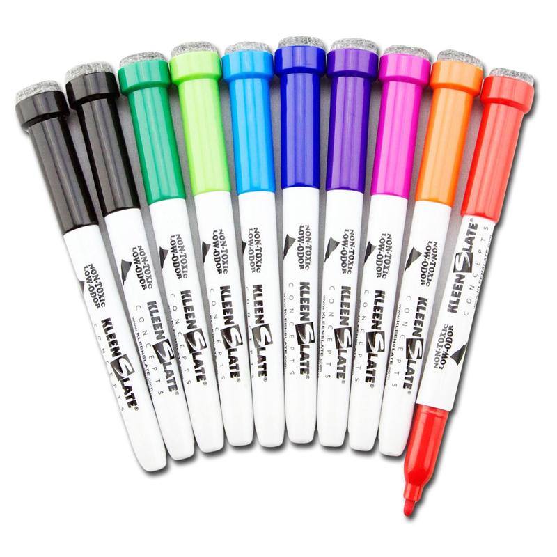 Dry Erase Student Markers with Erasers, Fine Point, Assorted Colors, 10 Pack