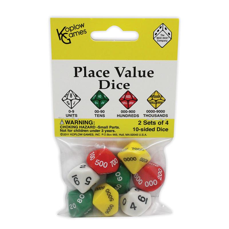 Place Value Dice, 2 sets of 4 10-sided dice