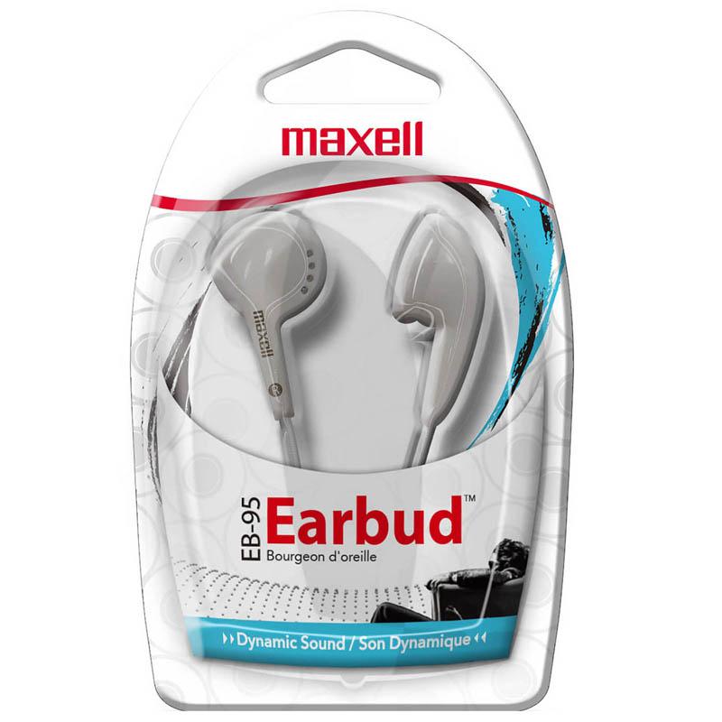 Maxell EB-95 White Earbuds - Stereo - White - Wired - Earbud - Binaural - Outer-ear