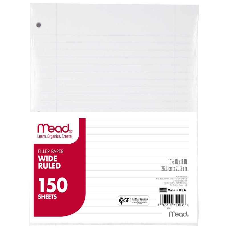 Notebook Paper, Wide Ruled, 150 Sheets