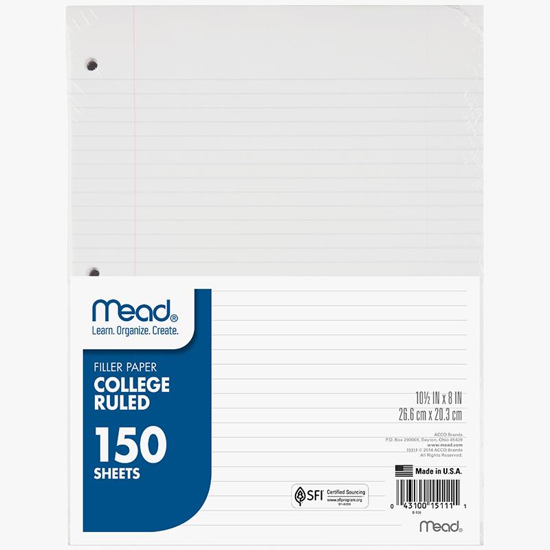 Notebook Paper, College Ruled, 150 count