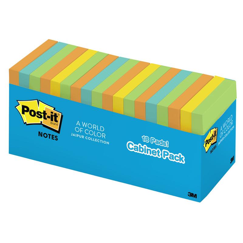 Post-it® Notes Cabinet Pack - Jaipur Color Collection - 1800 x Assorted - 3