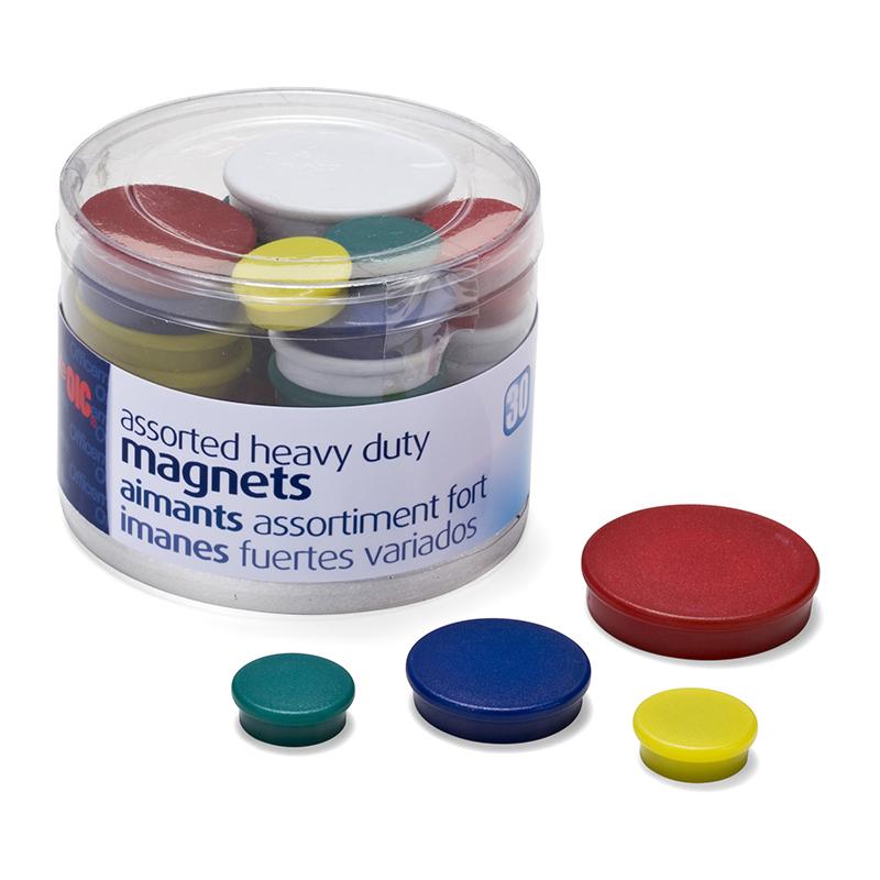 OIC Heavy-Duty Assorted Magnets - Small, Medium, Large - 30 / Each - Red, Yellow, White, Blue, Green