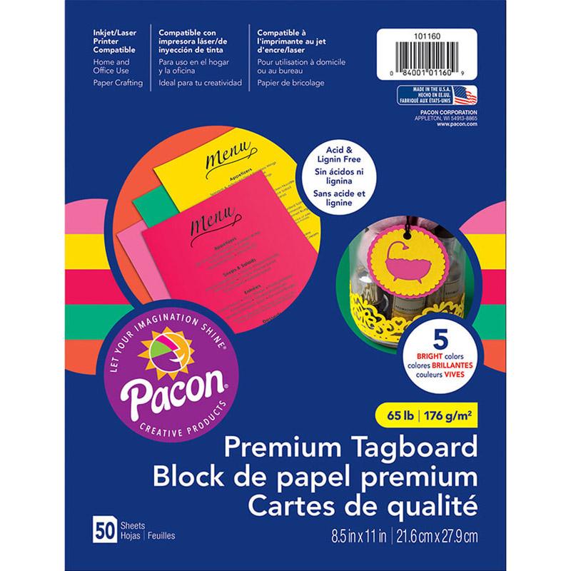 Premium Tagboard, 5 Assorted Bright Colors, 8-1/2
