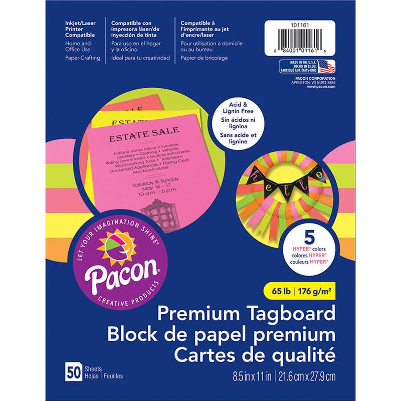 Premium Tagboard, 5 Assorted Hyper Colors, 8-1/2