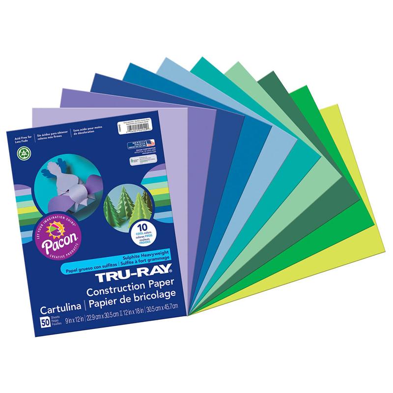 Tru-Ray® Construction Paper, Cool Assorted, 9