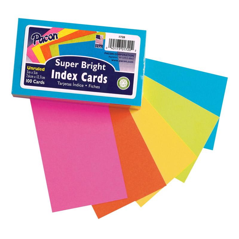 Index Cards, 5 Super Bright Assorted Colors, Unruled, 3