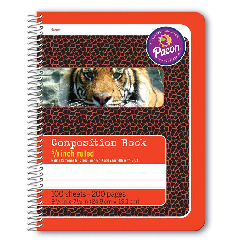 Pacon Composition Book - 100 Sheets - 200 Pages - Spiral Bound - Short Way Ruled - 0.63