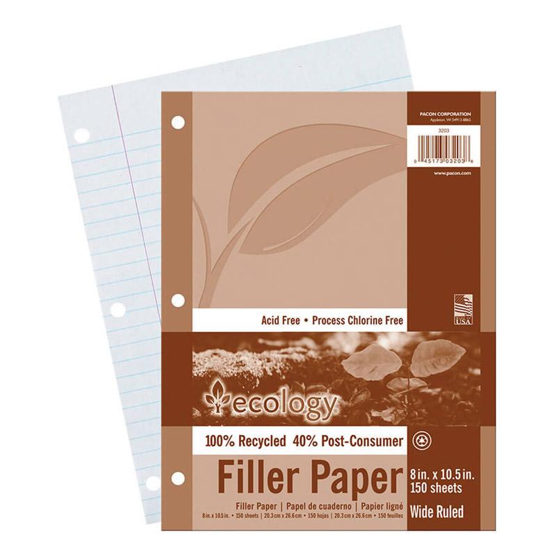 Recycled Filler Paper, White, 3-Hole Punched, 3/8