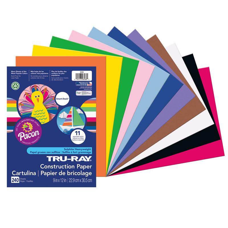  Tru- Ray & Reg ; Construction Paper Smart- Stack & Trade ;, 11 Assorted Colors, 9 