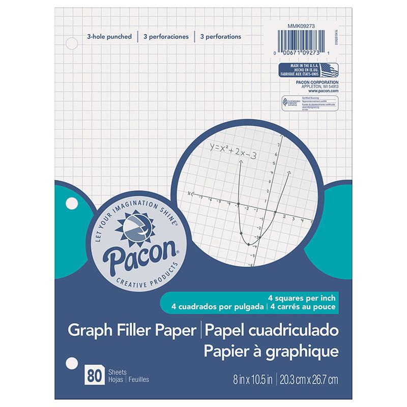 Graphing Paper, White, 3-Hole Punched, 1/4