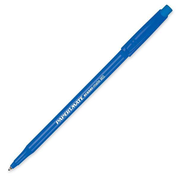 Paper Mate Erasermate Ballpoint Pen - Medium Pen Point - Blue - Blue Barrel - Each