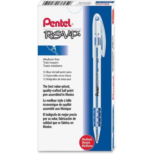  Pentel R.S.V.P.Ballpoint Stick Pens - Medium Pen Point - 1 Mm Pen Point Size - Refillable - Blue - Clear Barrel