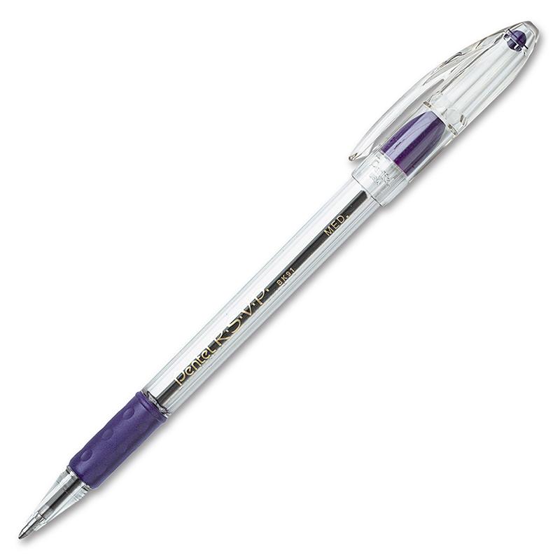 Pentel R.S.V.P. Ballpoint Stick Pens - Medium Pen Point - 1 mm Pen Point Size - Refillable - Violet - Clear Barrel