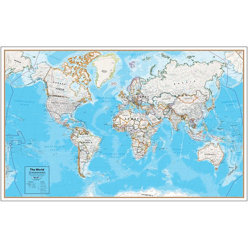  Hemispheres & Reg ; Contemporary Laminated Wall Map, World